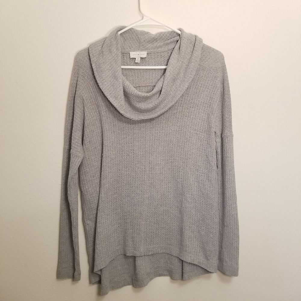 Lucky Brand Grey Cowl Neck Waffle Knit Long Sleeve